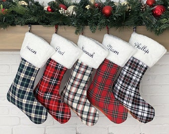 Christmas Stockings Fur Plaid Holiday Décor stocking Christmas Décor Personalized Dog Stocking custom stockings Farmhouse Christmas Holiday