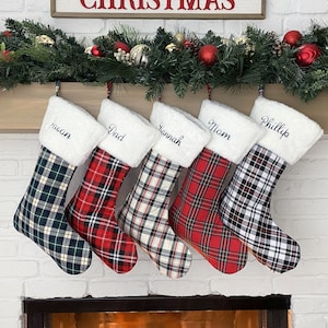 Christmas Stockings Fur Plaid Holiday Décor stocking Christmas Décor Personalized Dog Stocking custom stockings Farmhouse Christmas Holiday