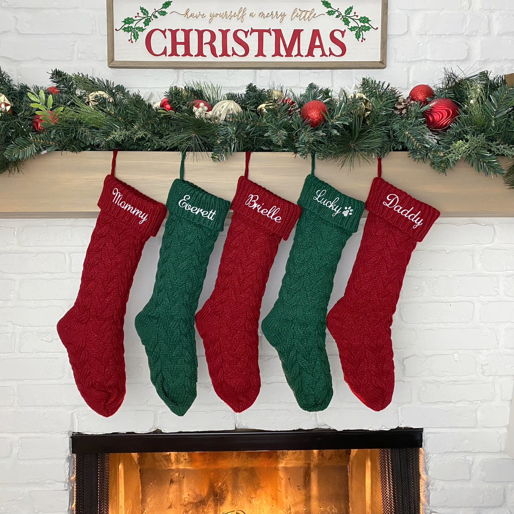 Personalized Reindeer Christmas Stocking – Hand Knit Holiday