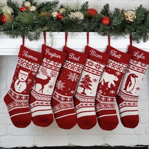 Christmas Stockings Knit Holiday Décor stocking Christmas Décor Personalized Dog Stocking custom stockings Farmhouse Christmas Holiday red