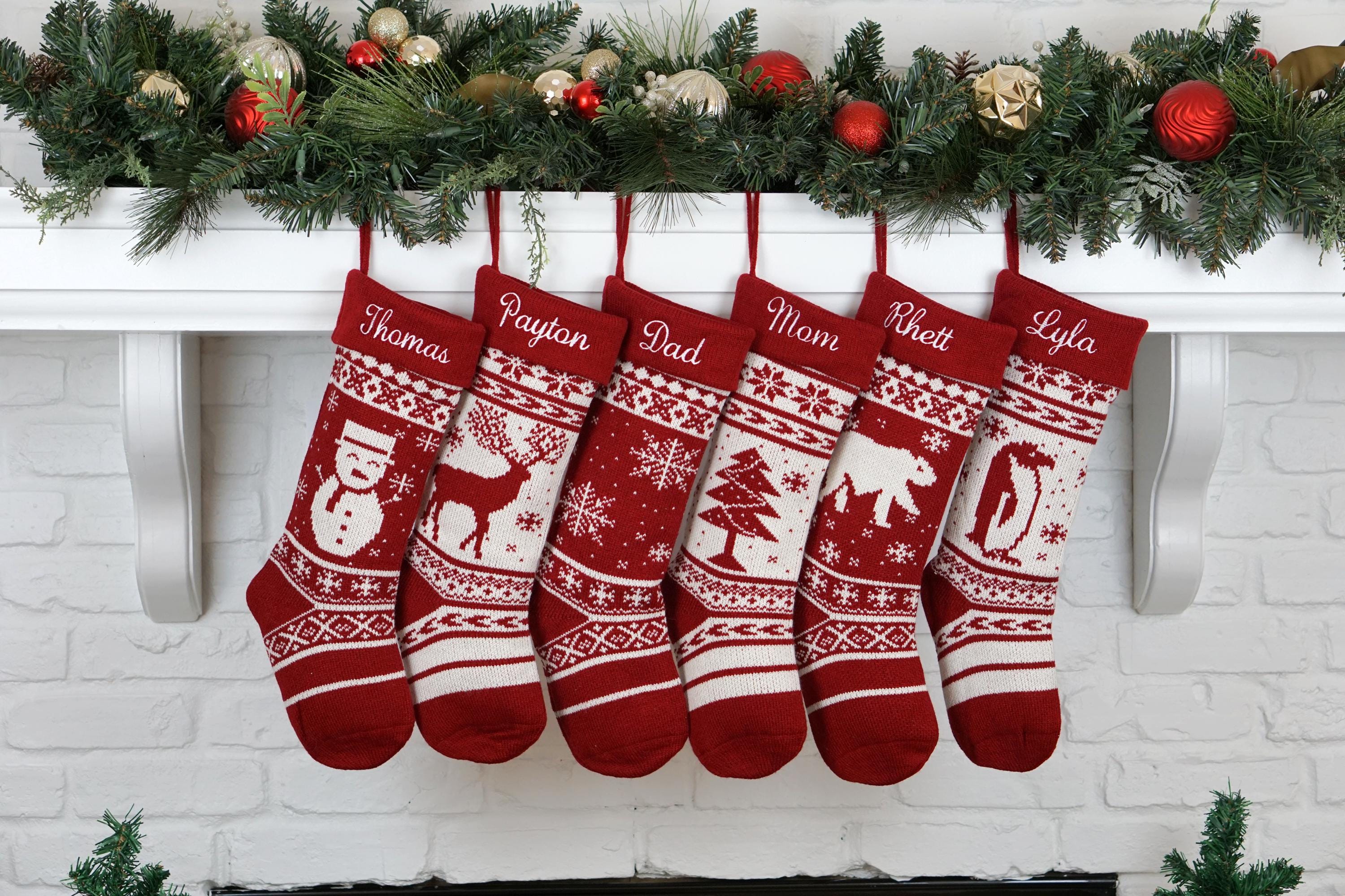 Christmas Stockings Knit Holiday Décor stocking Christmas Décor Personalized Dog Stocking custom stockings Farmhouse Christmas Holiday red