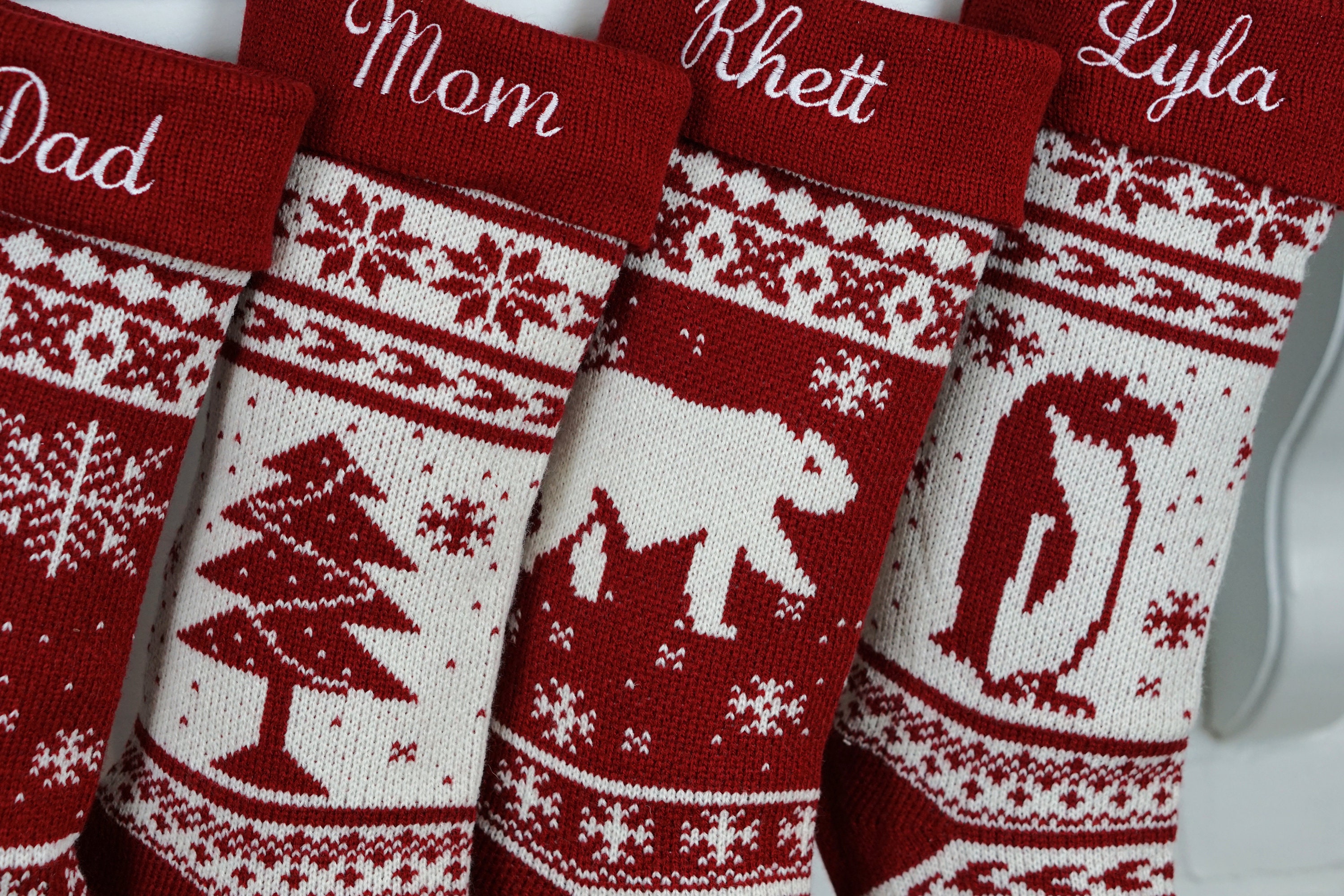 Christmas Stockings Knit Holiday Décor stocking Christmas Décor Personalized Dog Stocking custom stockings Farmhouse Christmas Holiday red