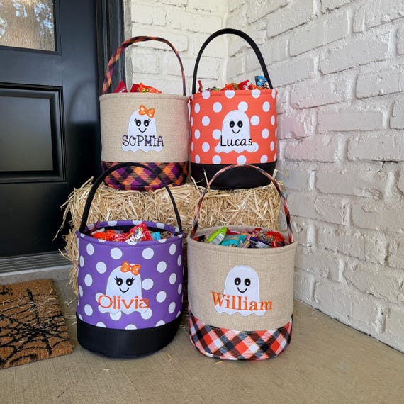 Trick or treat bag, Trick-or-treat bucket,  Halloween Bucket, Personalized, Halloween Basket, monogram, trick-or-treat, Halloween bag