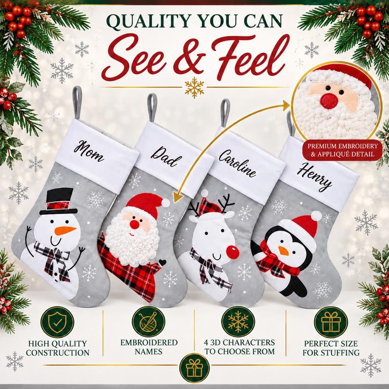 Christmas Stockings Gray Holiday Décor stocking Christmas Décor Personalized Dog Stocking custom stockings Farmhouse Christmas Holiday home image 5