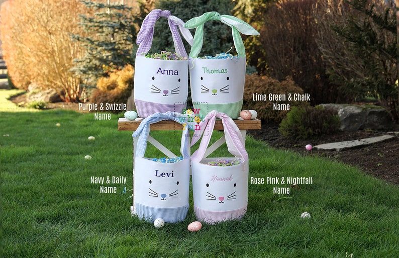 Cesta de Pascua, Cesta de Pascua personalizada, cesta de Pascua monograma, cesta para niñas, cesta para niños, cesta de Pascua para niñas, bordada, Cheque, bolso imagen 7