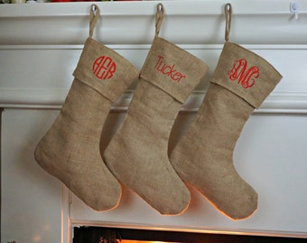 PERSONALIZED Burlap Stocking, red burlap stocking, burlap Stocking, monogram stocking, Burlap stockings, Stockings, personalized, monogram