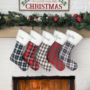 Christmas Stockings Fur Plaid Holiday Décor stocking Christmas Décor Personalized Dog Stocking custom stockings Farmhouse Christmas Holiday