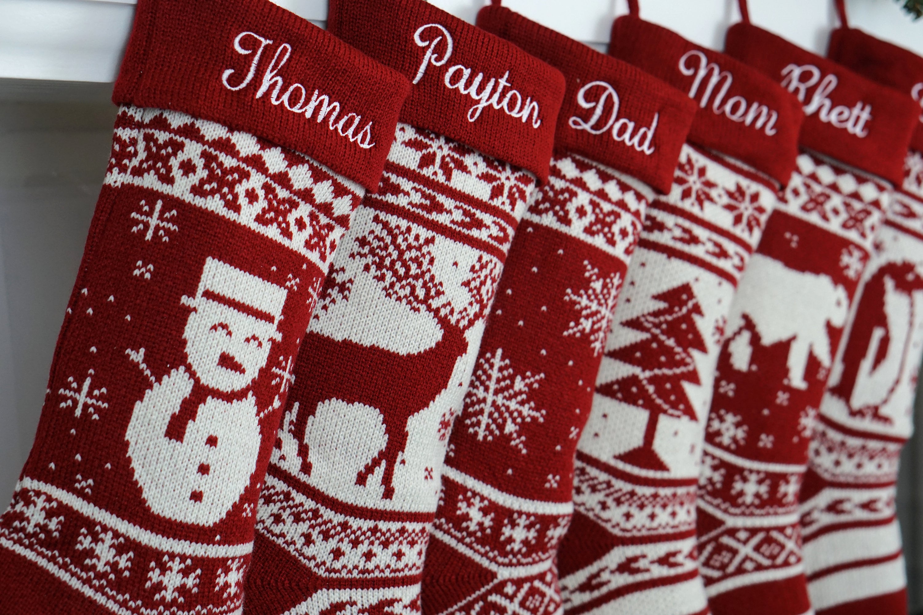 Christmas Stockings Knit Holiday Décor stocking Christmas Décor Personalized Dog Stocking custom stockings Farmhouse Christmas Holiday red