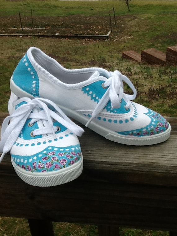 Items similar to Oxford Style Hand-Painted Sneakers (w/ Floral Pattern ...