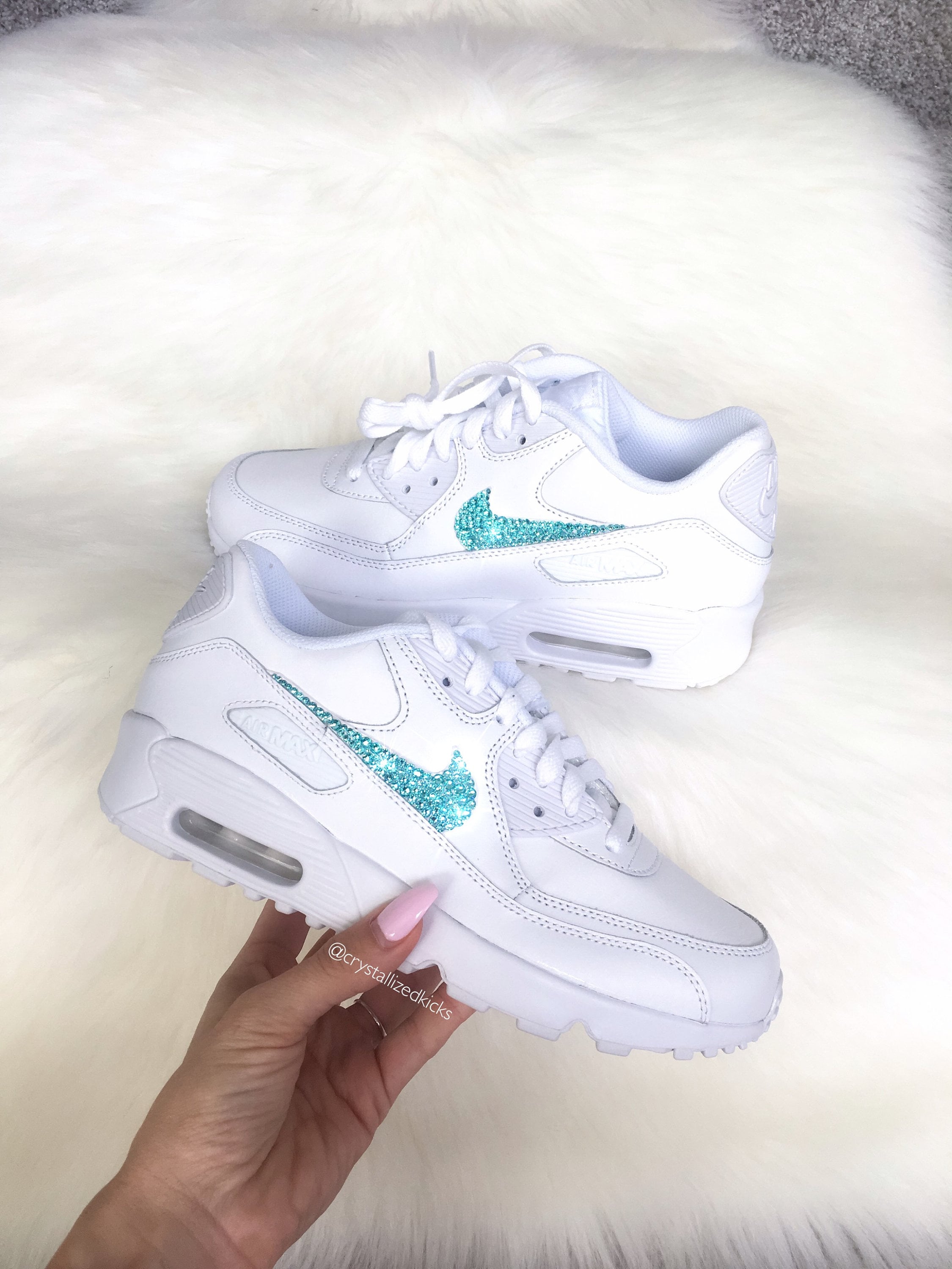 nike air max thea premium in pure light white with swarovski crystals details