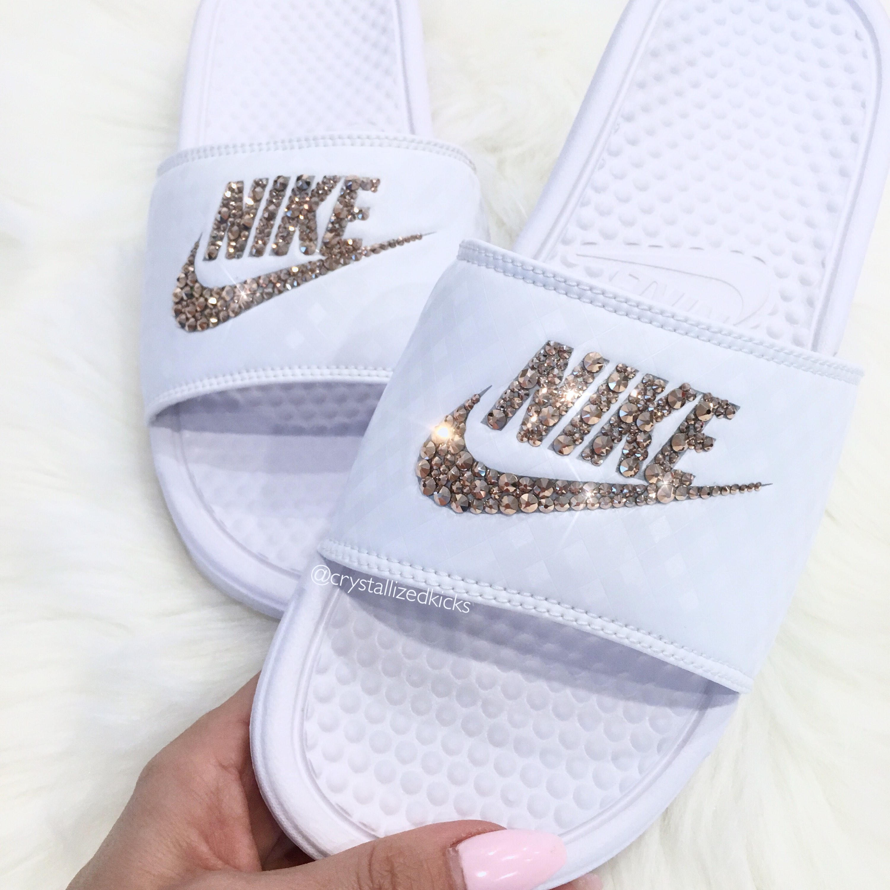 womens rose gold nike slides