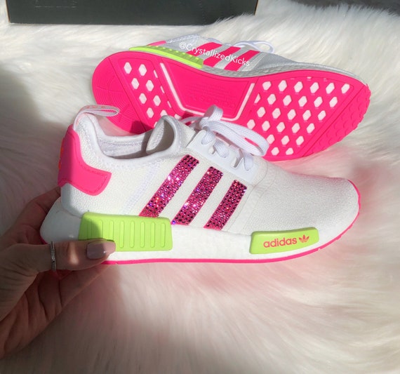 Swarovski Adidas NMD R1 Runner Women Made with SWAROVSKI® Xirius Rose Crystals WhiteNeonPink Swarovski Adidas NMD R1 Runner Women Made with SWAROVSKI® Xirius Rose Crystals WhiteNeonPink