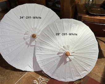 Waterproof Cotton Parasols 34" Off-White canopy & bamboo pole -  Personal, Weddings and Fairs