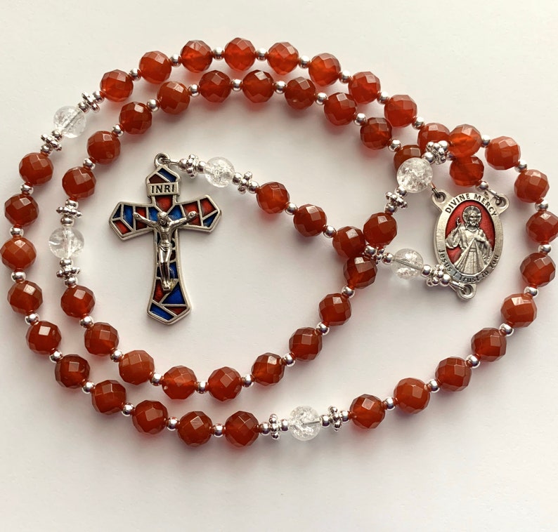 Divine Mercy Rosary Carnelian beads Prayer Beads Religious Etsy