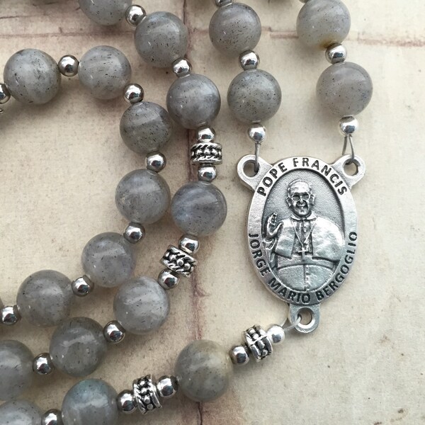 Pope Francis Rosary, Saint Francis of Assisi, Pardon Crucifix, Labradorite Beads, Catholic Rosaries, Religious Gift, Prayer Beads