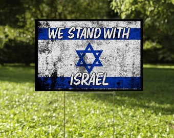 Stand with Israel, Support Israel, USA Flag Israel Yard Signs, Yard Signs, Double Sided Printing, Metal Stake Included CZEU09