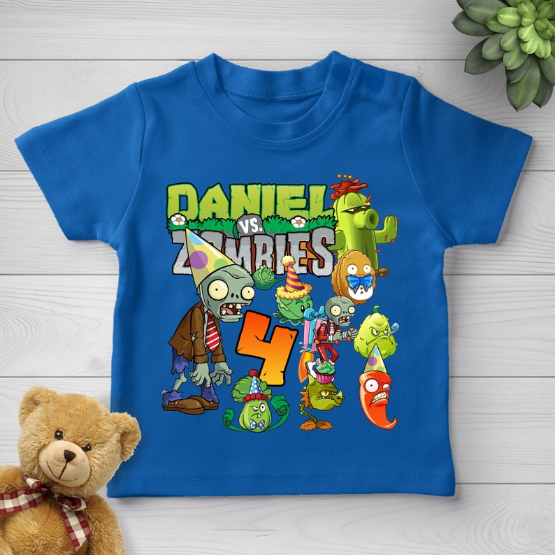 Plants Vs Zombies Gaming Birthday Tee,custom Personalized Boy Girl