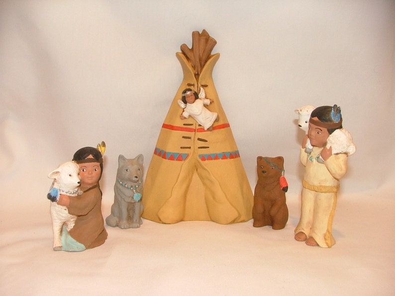 Ceramic Native American Indian Nativity Set 19 Pieces Rustic Etsy