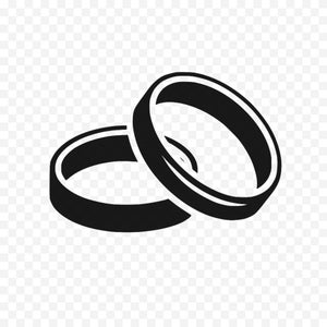 Puede incluir: Ilustración vectorial de dos anillos de boda negros, uno ligeramente superpuesto al otro. Cada anillo presenta una banda interior blanca, creando un diseño simple y elegante. Ideal para representar el matrimonio o el compromiso.