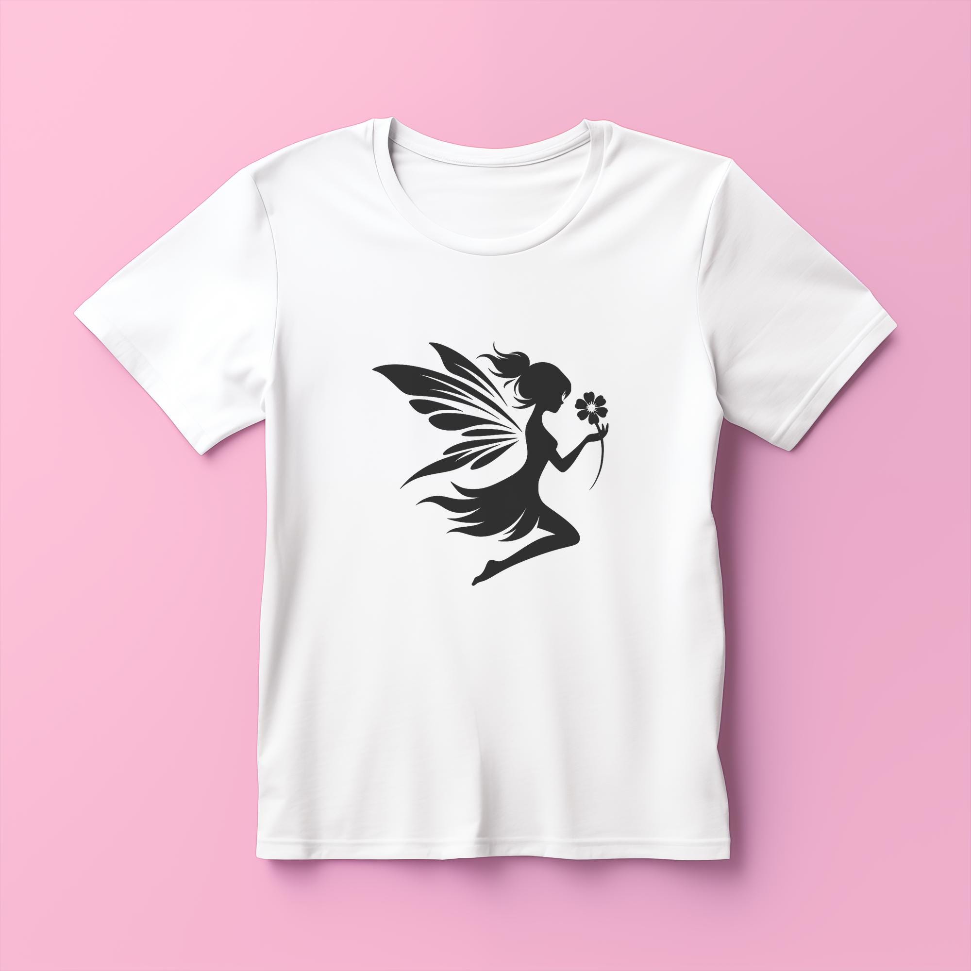 Fairy Holding Flower SVG - Fantasy Clipart, Black Silhouette, Cricut ...