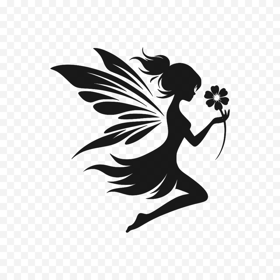 Fairy Holding Flower SVG - Fantasy Clipart, Black Silhouette, Cricut ...