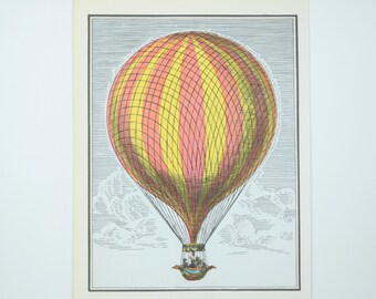 Hot Air Balloon Illustration Color Book Plate, The Royal Nassau, Charles Green, British Aeronaut, Vauxhall, 1836, Vintage 1972 Art Print