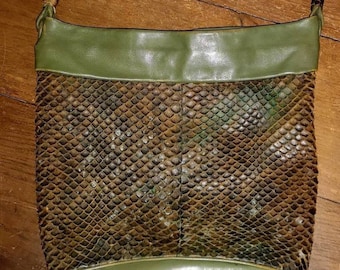 80s Olive Green Leather Bucket Handbag by Charles Klein