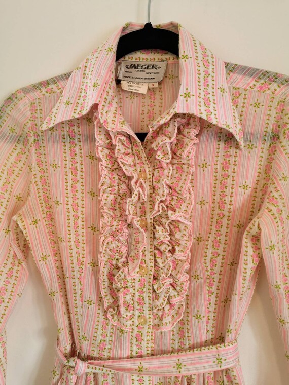 70s Jaeger Ditsy Floral Frilled Shirt Dress