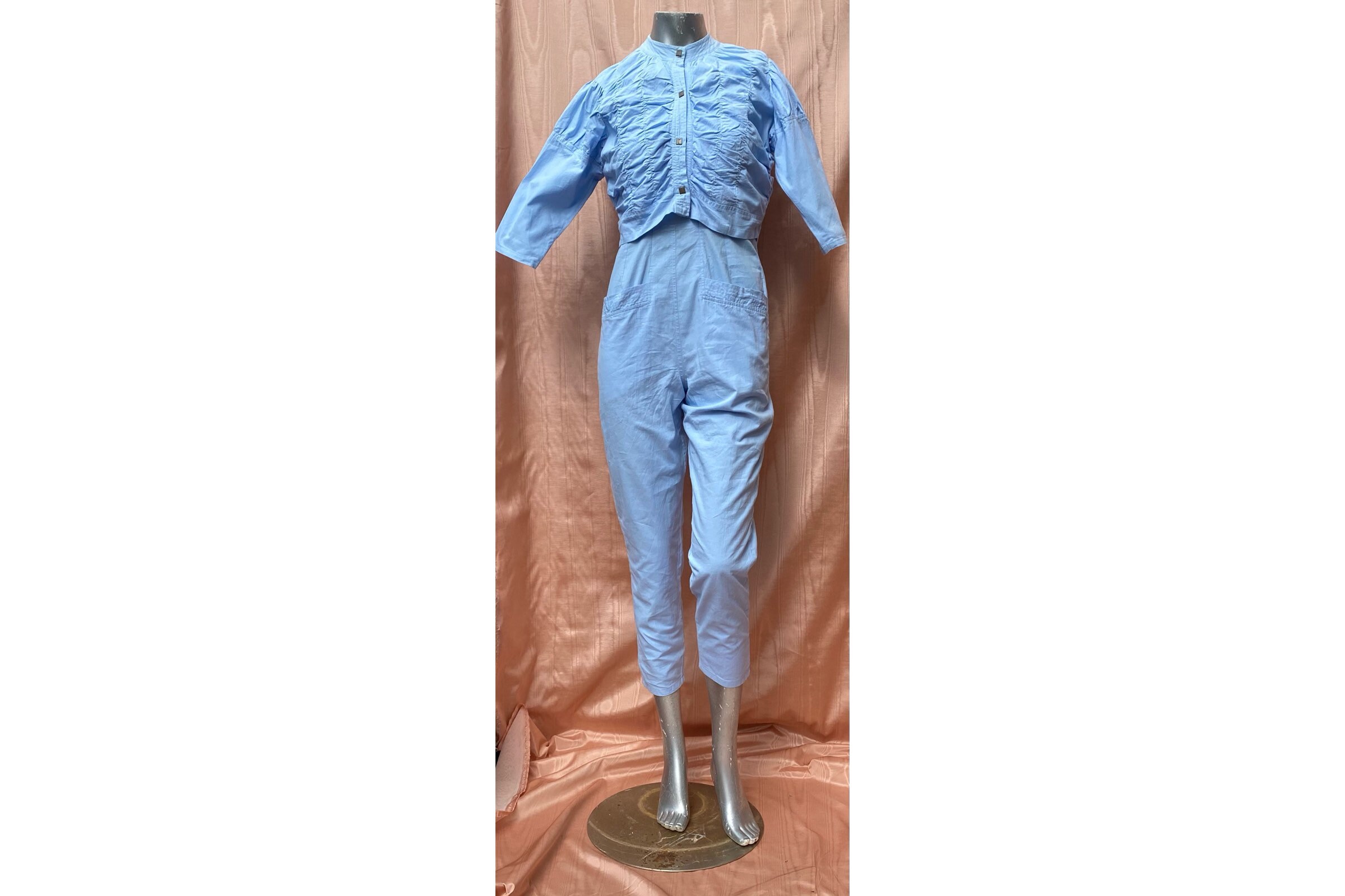 Double Denim Chambray 80s Jumpsuit With 