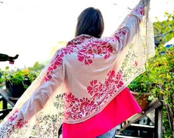 Floral Lace Shawl Scarf Wraps, Wedding Shawl, Lace Scarf Shawl, Floral Scarf Shawl, Mather’s Day Gift, Lace Fringed Scarf, Woman Scarves