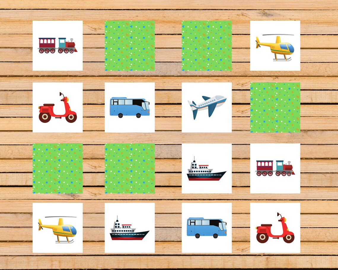 Memory Game Transport Kid Printable Activity digital | Etsy