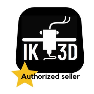 May include: Black and white logo with a 3D printer icon and the text "IK 3D" in a white square. A yellow star with the text "Authorized seller" is below the square.