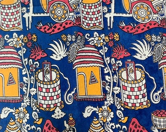 Blockprint Blue Village Kalam Kari Cotton