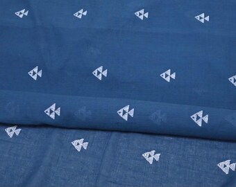 Navy Cotton Khadi Handloom Voile with Geometric Fish Jamdani