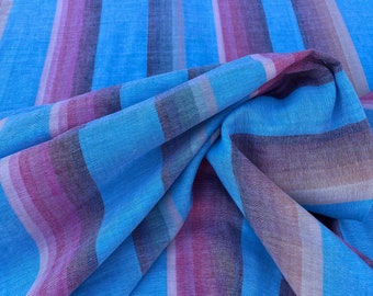 Double Faced Cotton Gauze in Azure Blue Serape Inspired Stripe
