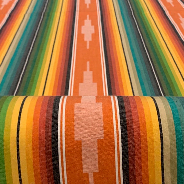 Turquoise Orange Serape Inspired Cotton Stripe