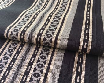Black and Gray Serape Inspired Cotton Stripe with Geometric Pattern