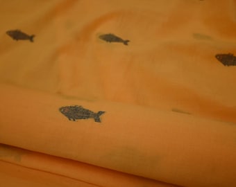 Orange Cotton Khadi Handloom Voile with Fish Jamdani