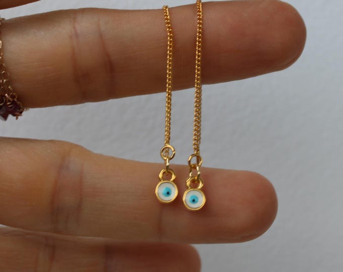Evil eye earrings.  Evil eye threader earrings. Dangle earrings. Long evil eye earrings. Ear threads. Protection jewellery.