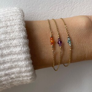 Dainty gemstone bracelet. Birthstone bracelet. Gold, silver, rose gold chain. Ruby, black tourmaline, amethyst, aquamarine (26 options)