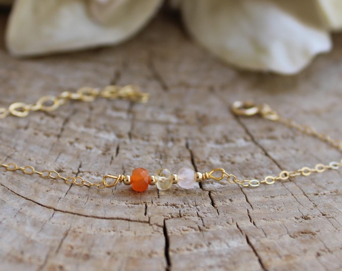 Rose Quartz, Citrine & Carnelian Gemstone Bracelet: Self-Love, Confidence