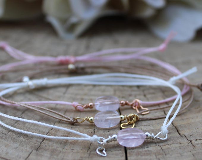 Rose quartz cord bracelet. Fertility support bracelet. Heart stone, healing crystal, self love.