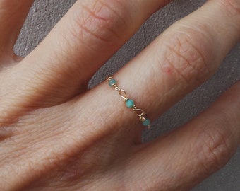 Amazonite ring. Dainty gemstone ring. 14k gold filled chain ring. Chain ring. Soft ring.