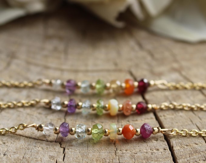 7 Chakra Gemstone Bracelet: Gold Filled, Sterling Silver, or Stainless Steel. Genuine gemstones.
