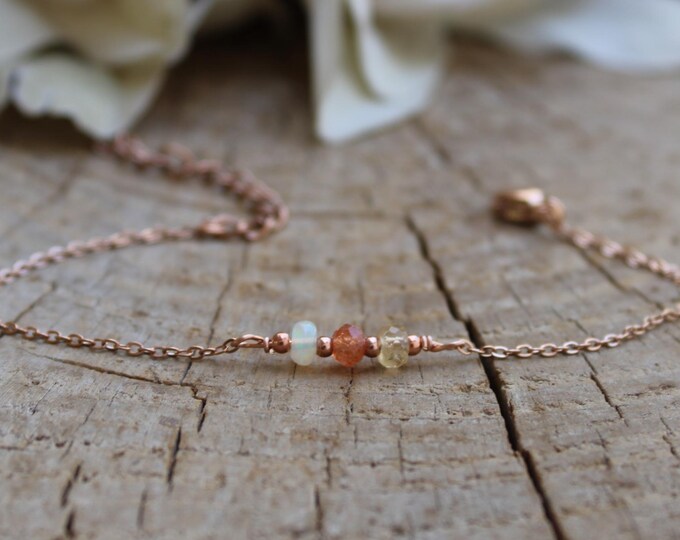 Citrine, opal and sunstone bracelet. Yellow/orange gemstone bracelet. Positivity, optimism, energy. .Gold filled, stainless steel chain.