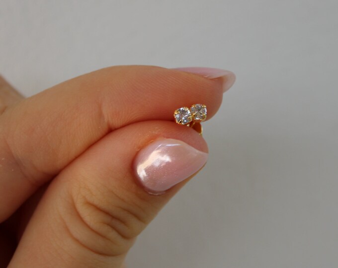 Gold Filled Cubic Zirconia Ear Studs 3.2mmmm ~ PAIR