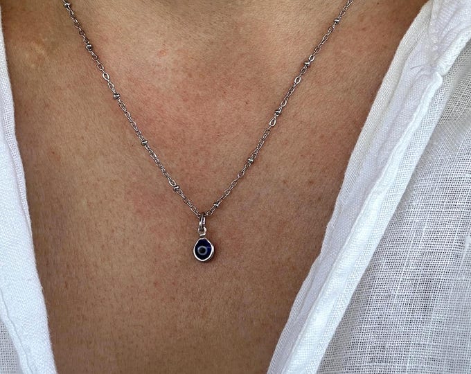 Evil Eye Necklace, Stainless Steel Satellite Chain, Protection Jewelry