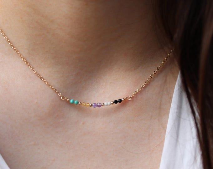 Empath protection necklace. Emotional healing.  Black tourmaline, howlite, amethyst, citrine and turquoise. Gold, silver, rose gold chain.