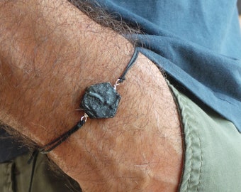 Men black tourmaline bracelet. Raw black tourmaline cord bracelet. Protection bracelet.