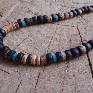 Mens beaded necklace. Mens turquoise necklace. Turquoise and black mens necklace. Surfer style necklace. image 2